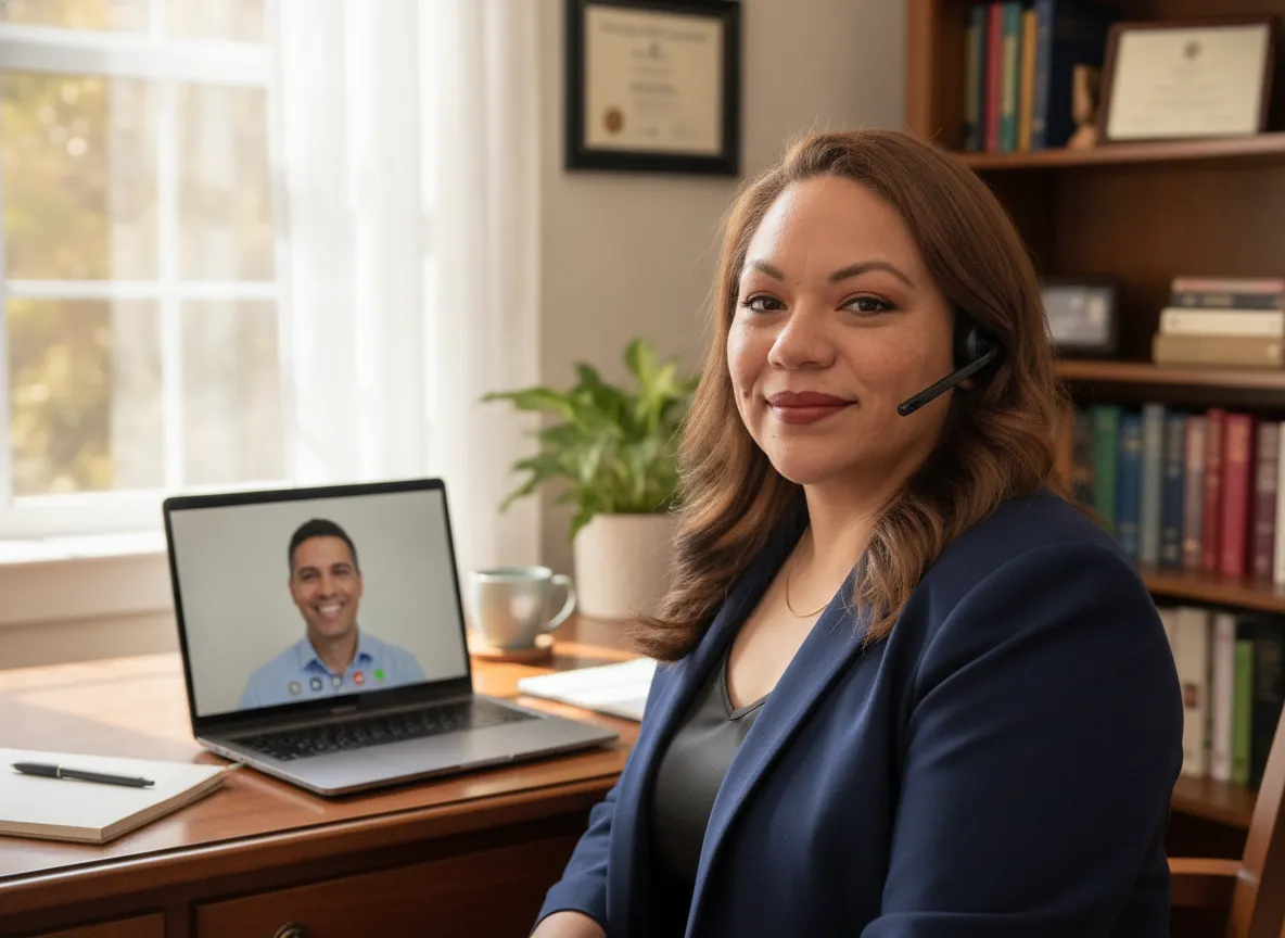 Oralia Perez conducting an online notarization by video call